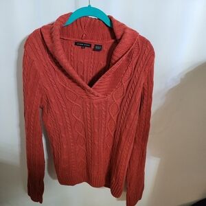 Jeanne Pierre Cable Knit Pullover Sweater Burnt Orange, Size S